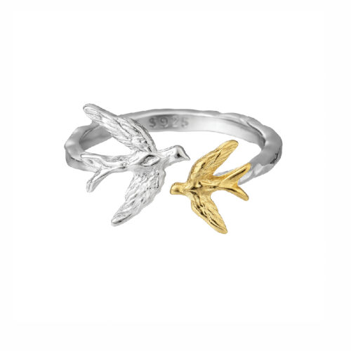 Silver 925 & gold-plated Ring Birds