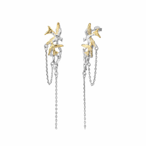 Silver 925 & gold-plated Earrings with chain Birds