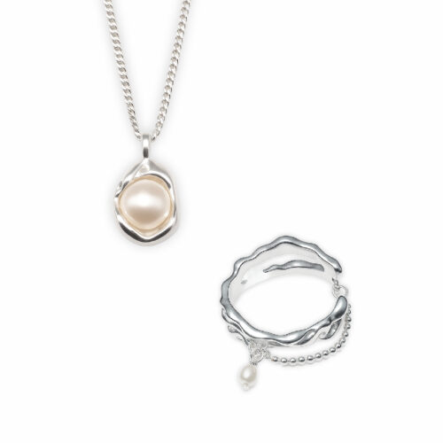 Silver 925 Set ring and necklace pearl