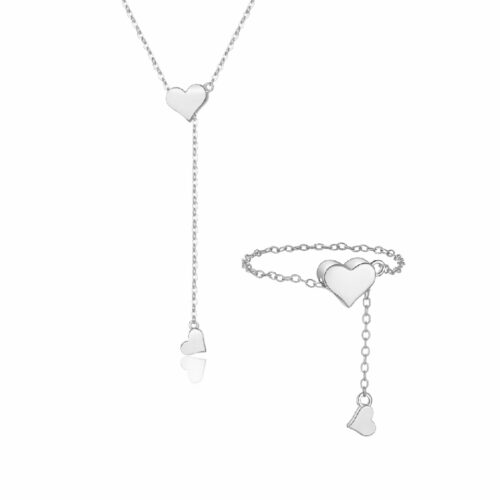 Silver 925 Set Ring and Necklace Heart