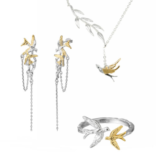 Silver 925 & gold-plated Set Birds